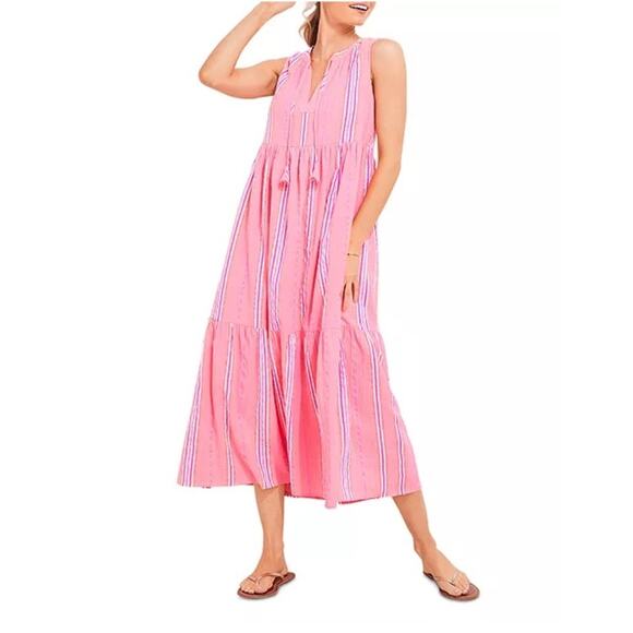 Vineyard Vines Women's Sleeveless Striped Neon Pop Maxi Midi Dress Size Large L - Picture 1 of 14